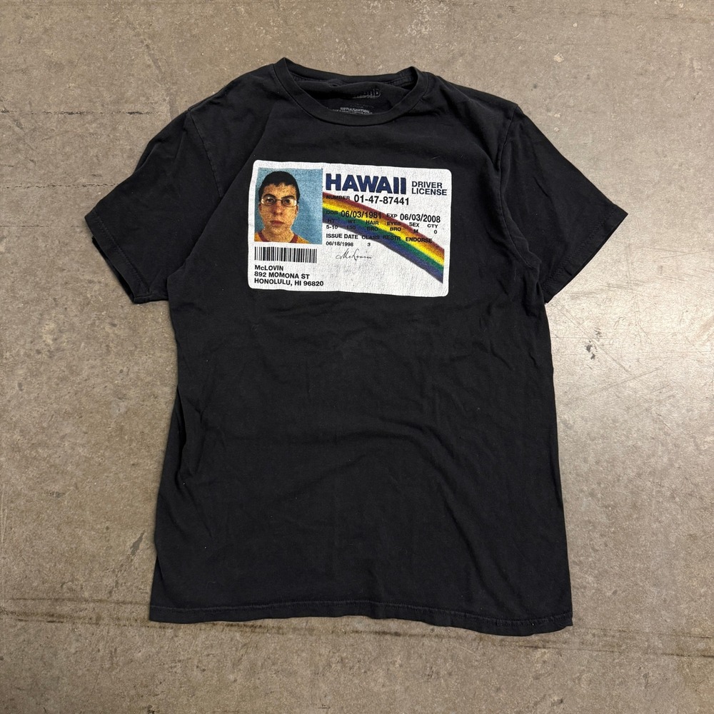 Superbad McLovin Hawaii Driver License T-Shirt Mens Black Ripple Junction Small